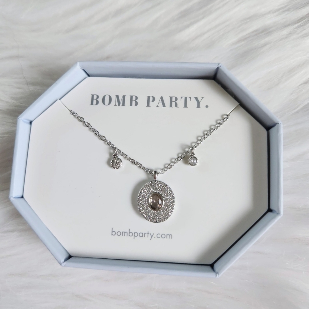 NWT Bomb Party 'Sparkling Details' Lab-Created Smokey Topaz Rhodium Necklace